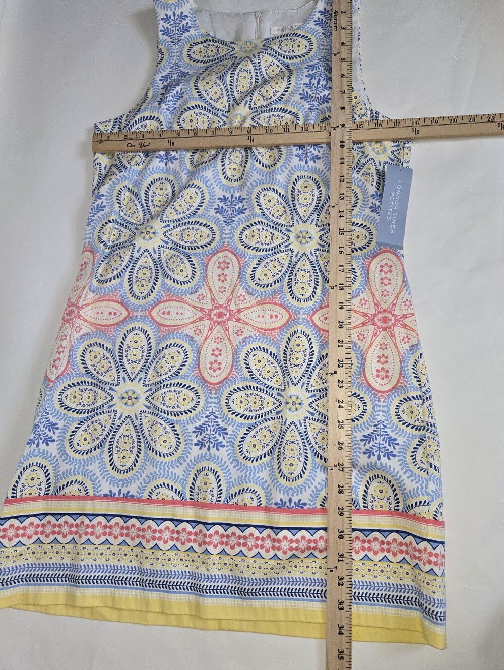 NWT London Times Womens Floral Shift Dress Blue Pastel Yellow Sleeveless 12P - Picture 11 of 11
